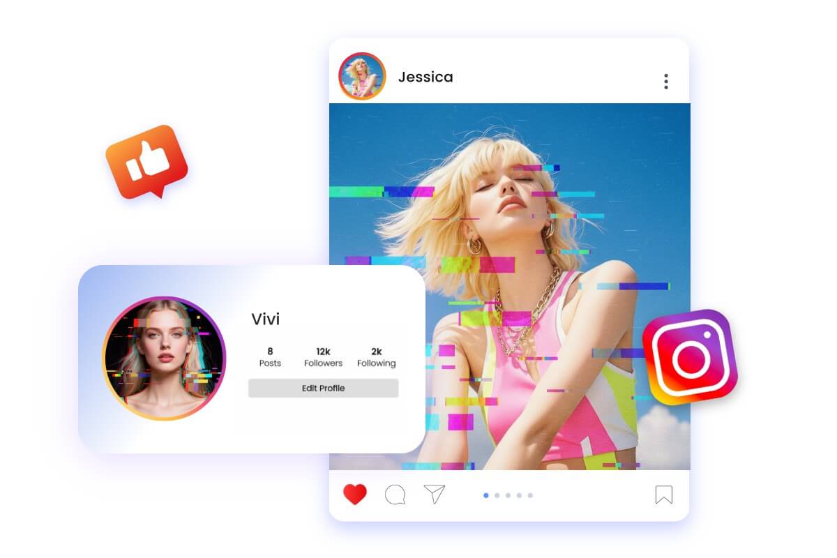 Create glitch effect avatars and images for social media
