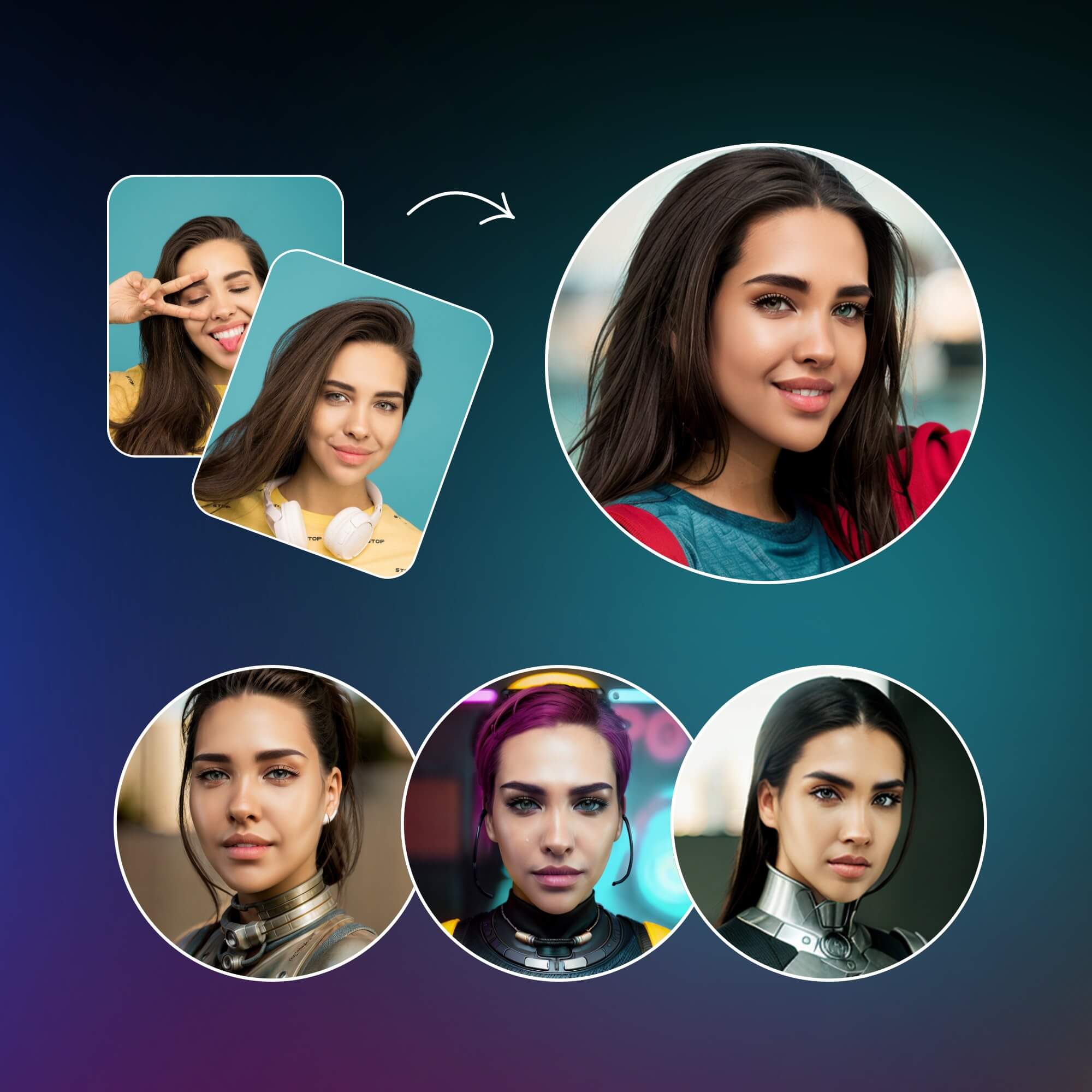 Create various styles of ai avatars using a photo of a beautiful female