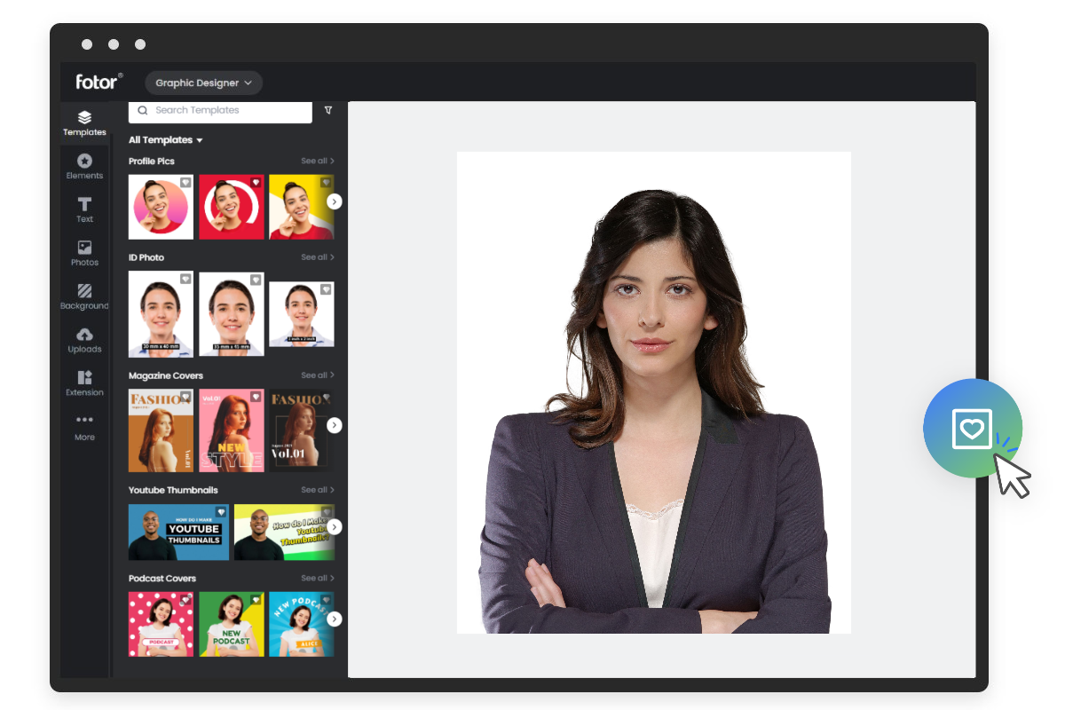 Create white background female id photo with fotor id photo maker