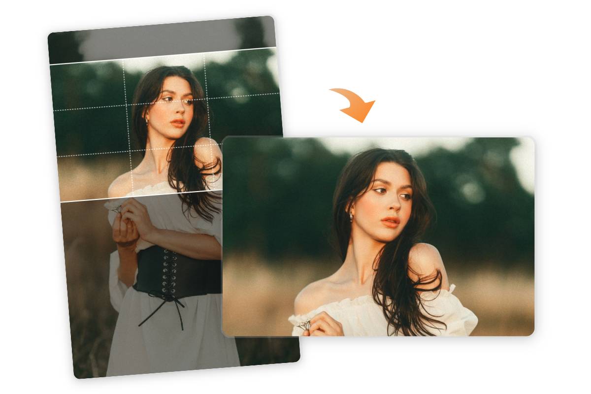 Crop a female portrait image to landscape format
