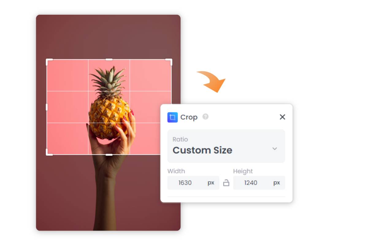 Customize the dimensions of the portrait format pineapple image