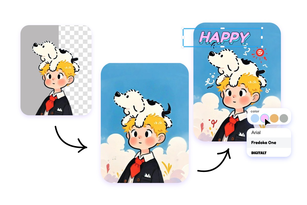 Customize wallpapers by changing backgrounds and adding text and stickers