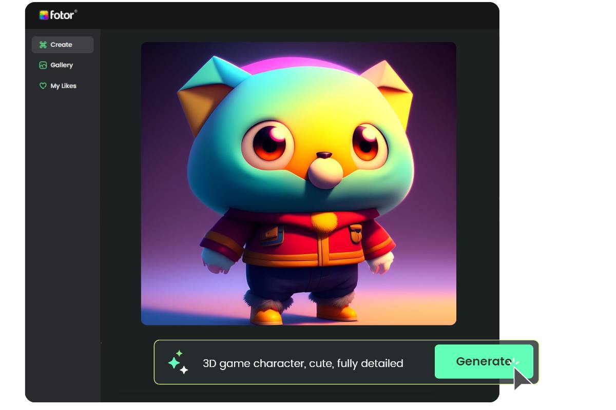 Design a game character with ai 3D model generator in Fotor