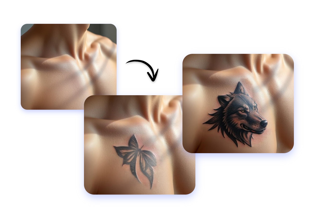 différents motifs de tatouage sur la même partie de la poitrine d'un corps