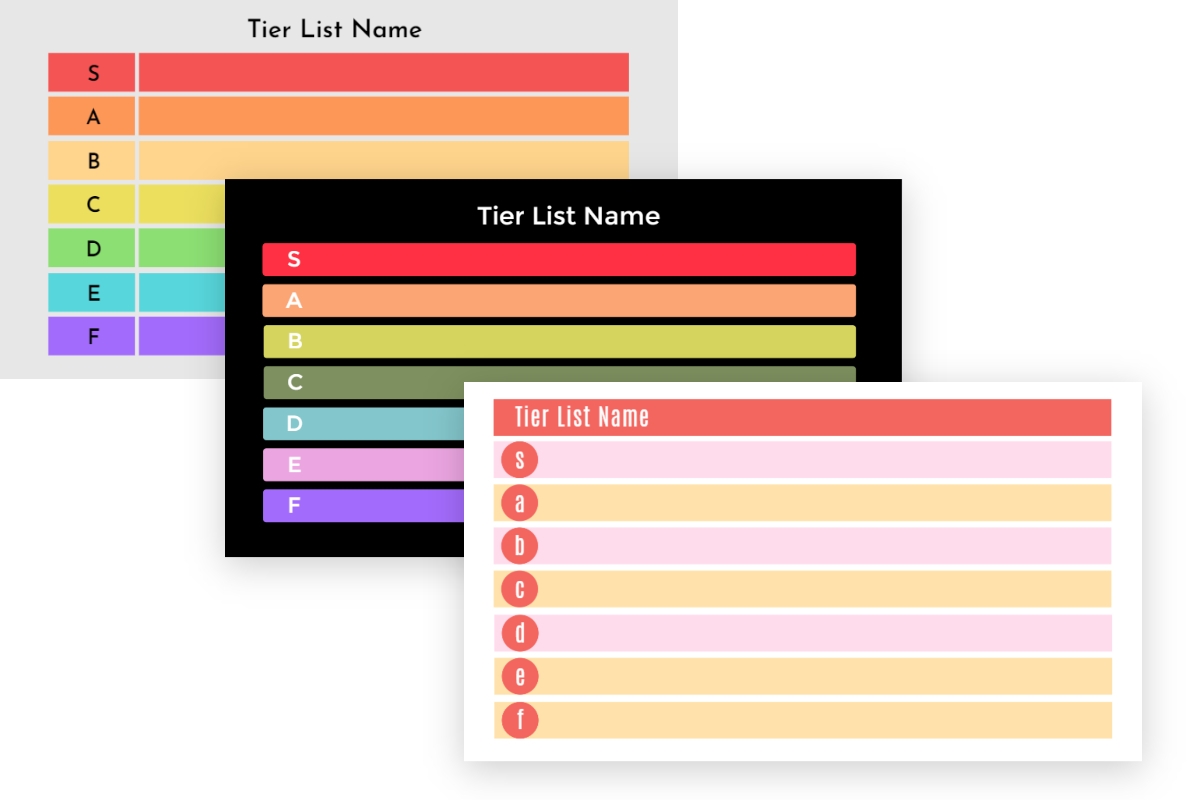 Different tier list templates