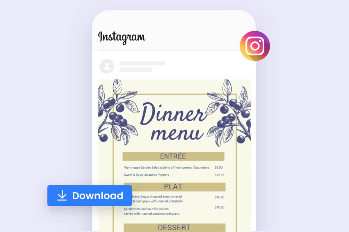 Tải xuống và chia sẻ thực đơn nhà hàng trên instagram
