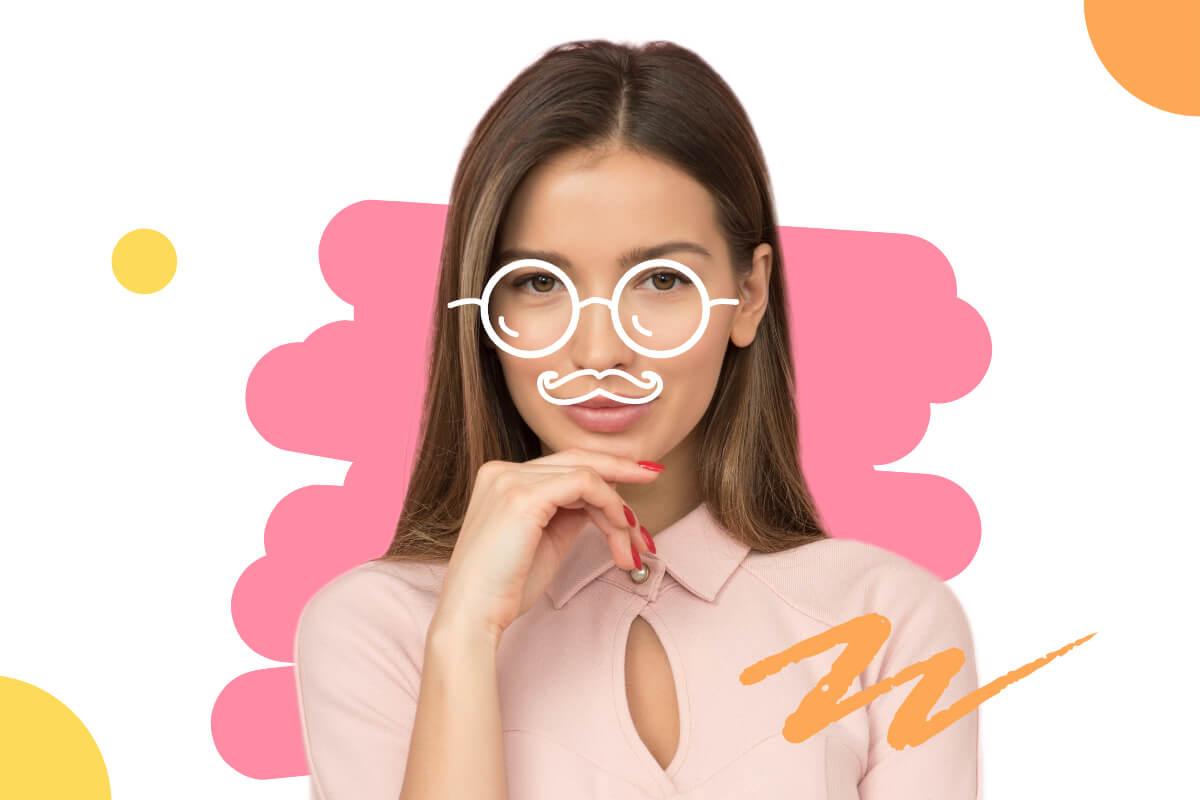 Draw glasses and mustache on girl picture
