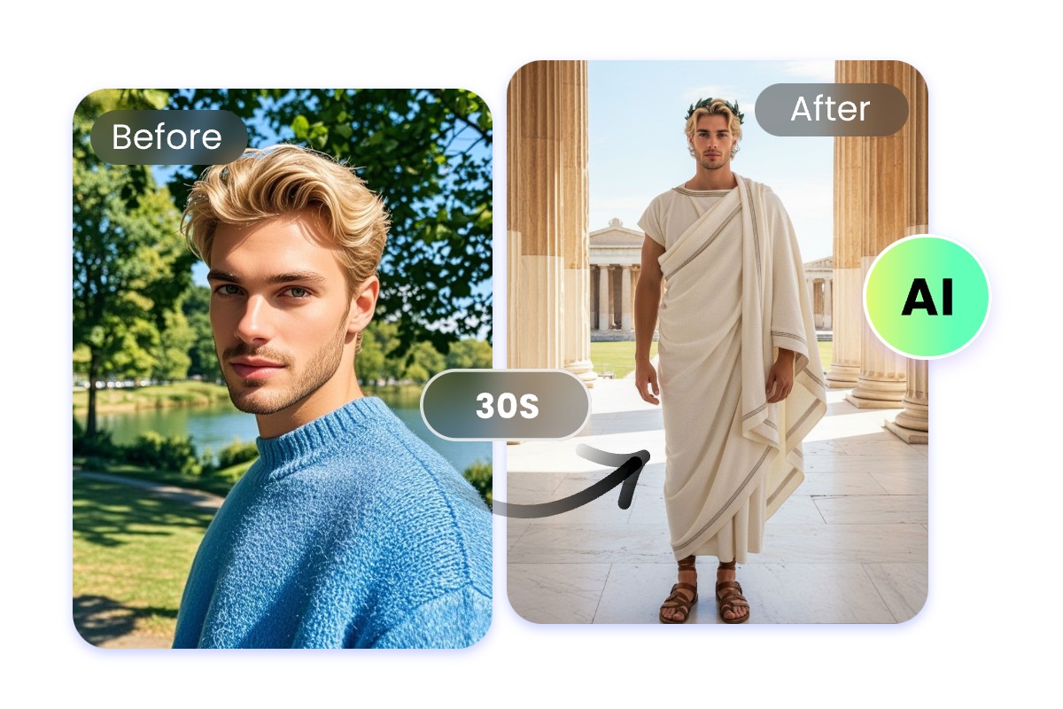 Dress up a man like a man in ancient greece with fotor ai time machine