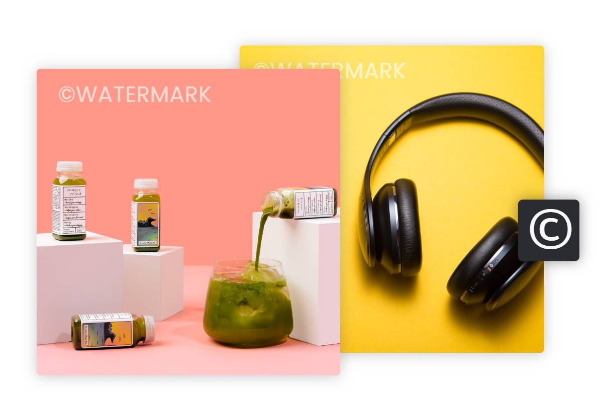 Drink and headphoto product images with watermarks