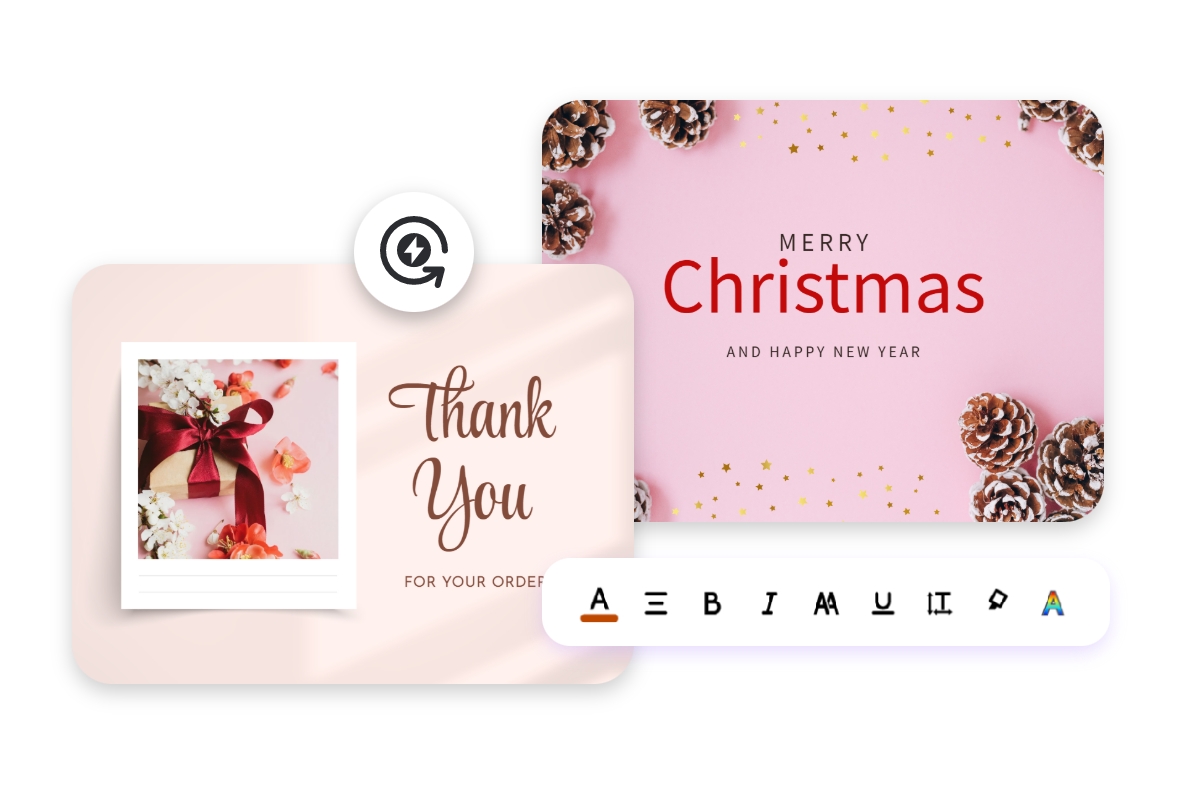 Easy and fast to make a card with fotor online using templates like Christmas and Thanksgiving and editing tools like text editing
