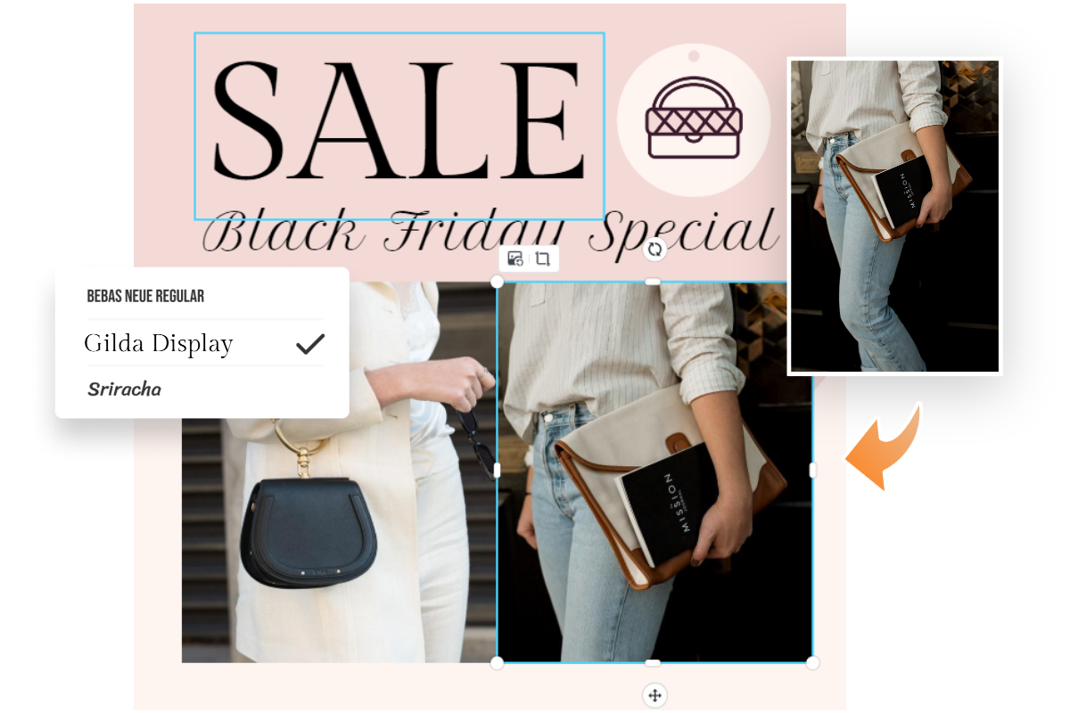 Edit Fotor ad template with own contents
