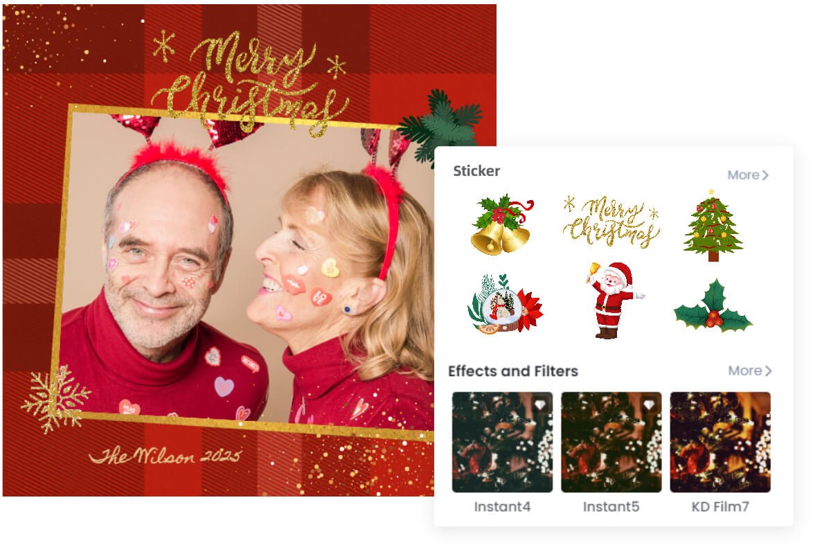 Edit a cute couple photo for Christmas with fotors sticker and effect tool