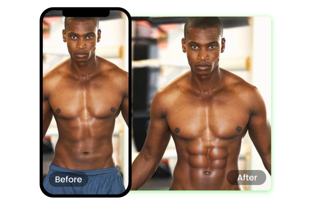 Bearbeiten Sie ein männliches Fitnessfoto mit Sixpack in der Fotor-App.