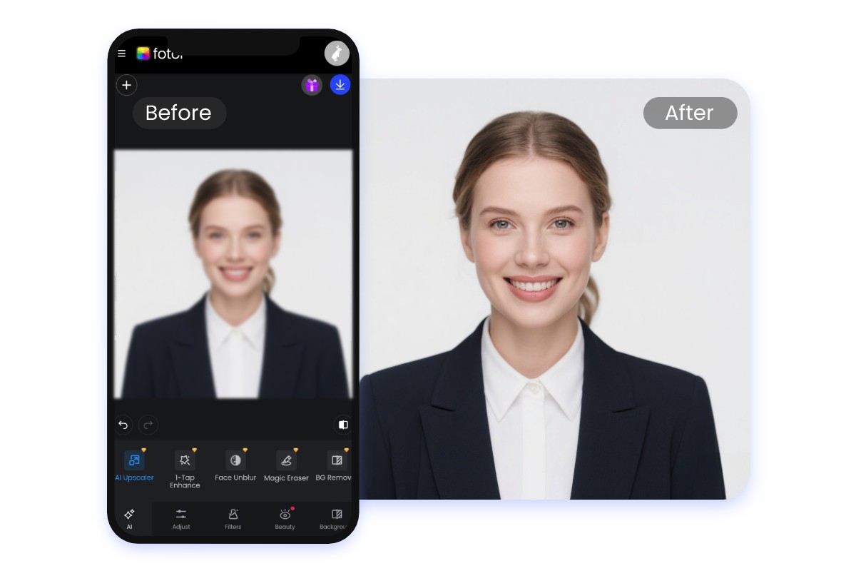 Edit a resume photo of a woman on fotor free resume photo editor app