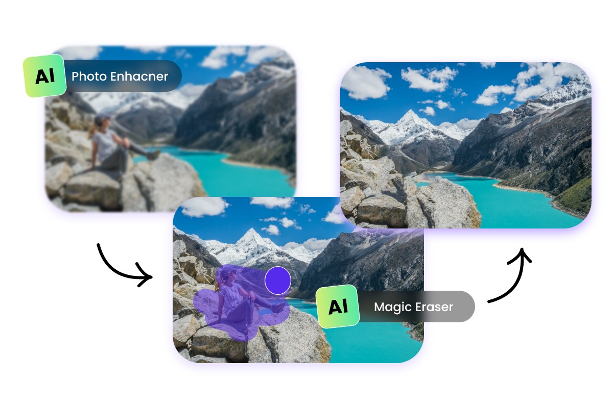 Verbessern Sie die Qualität von Landschaftsfotos mit dem Fotor AI-Foto-Enhancer und Magic Eraser