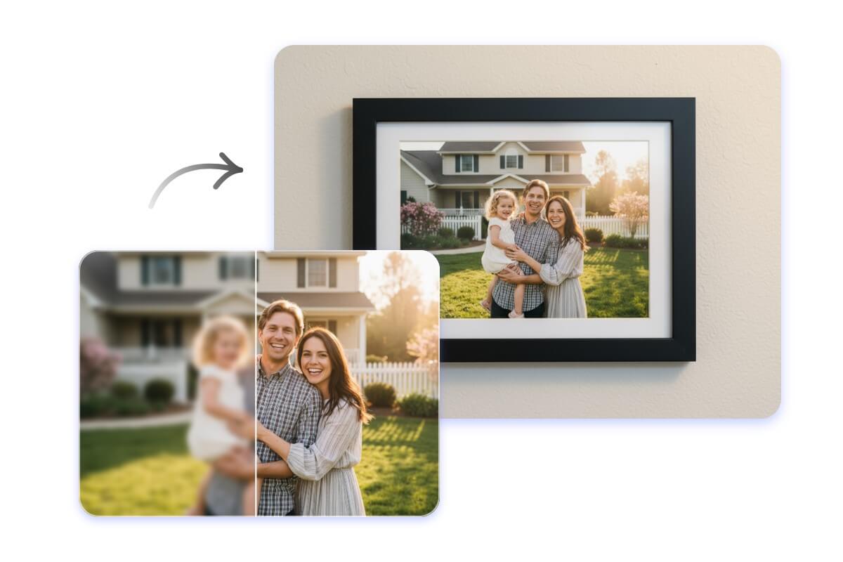 upscale a low quality family photo for printing in a frame