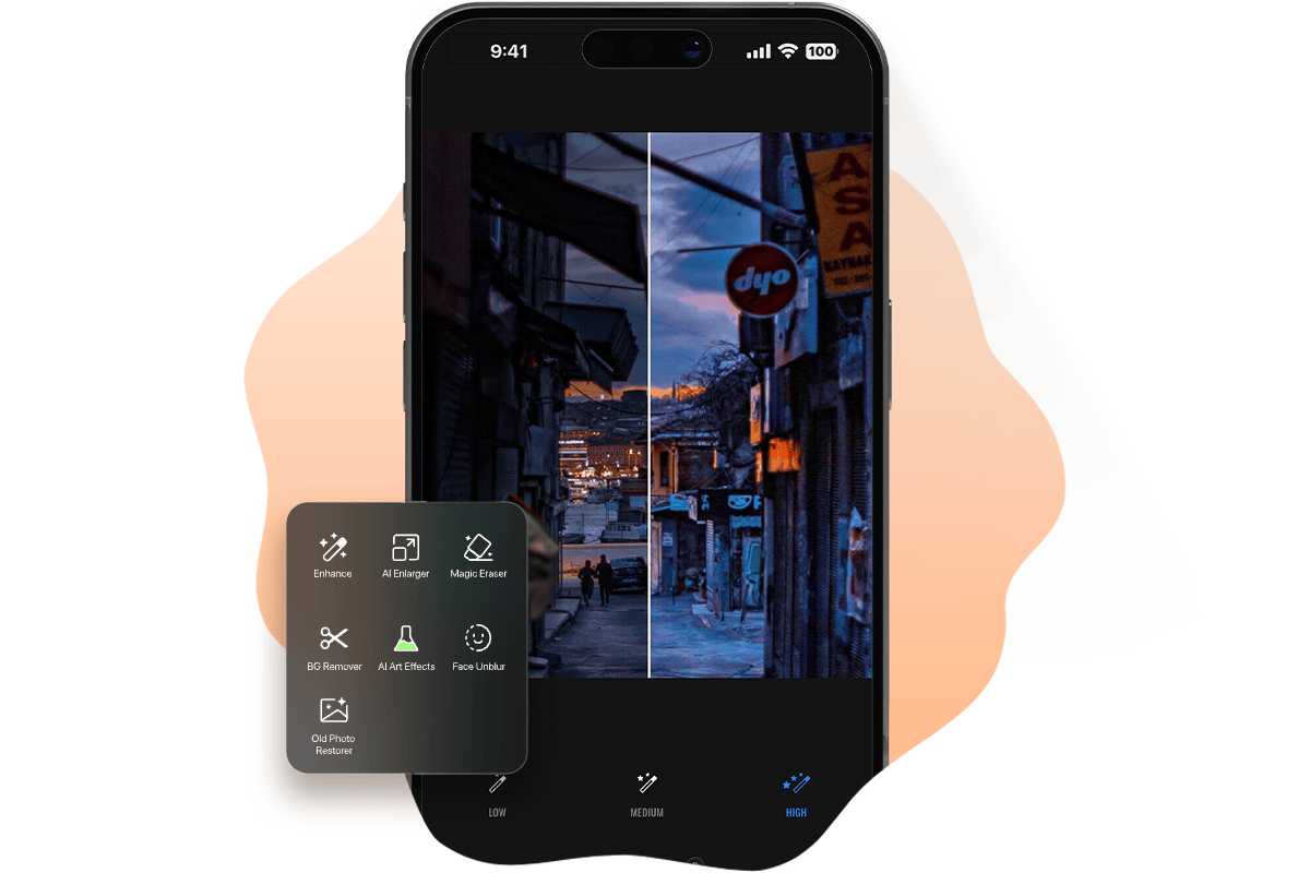 Enhance a street night scene on fotor mobile app