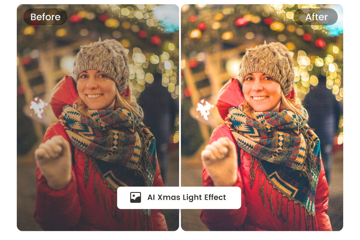 Migliorare la foto natalizia femminile con l'effetto luce natalizia ai