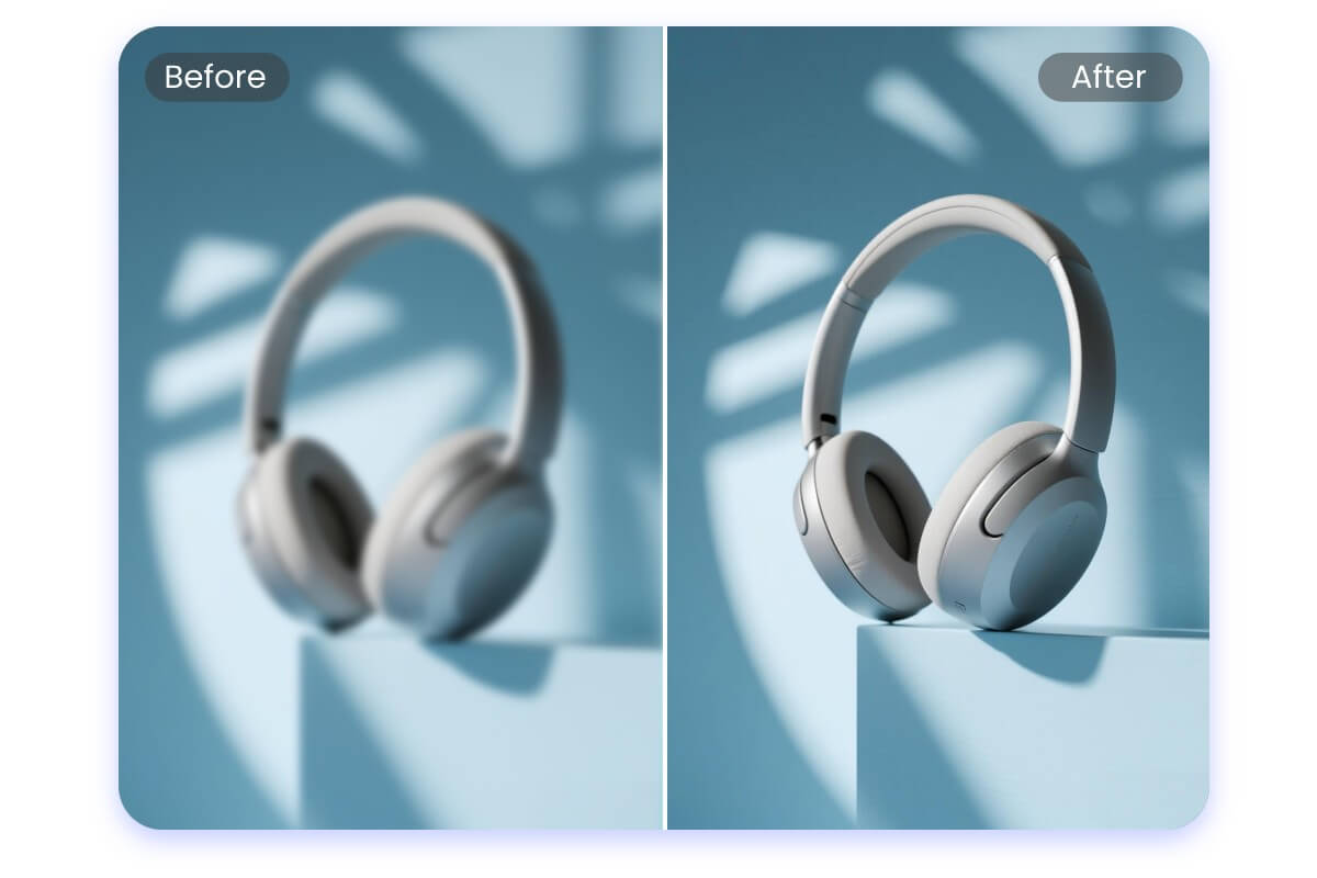 Upscale the image quality of a headphone product photo