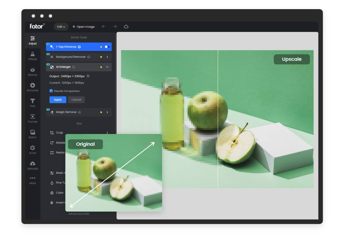 Enlarge a photo with fotor 4k photo editor online