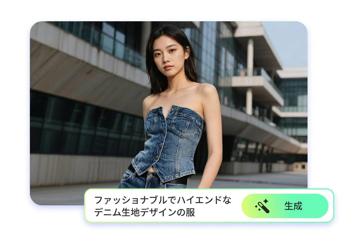 プロンプトを使ってデニムスカートを履いた女性を生成