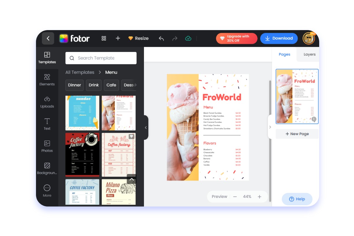 Fotor offers a wide range of customizable menu templates