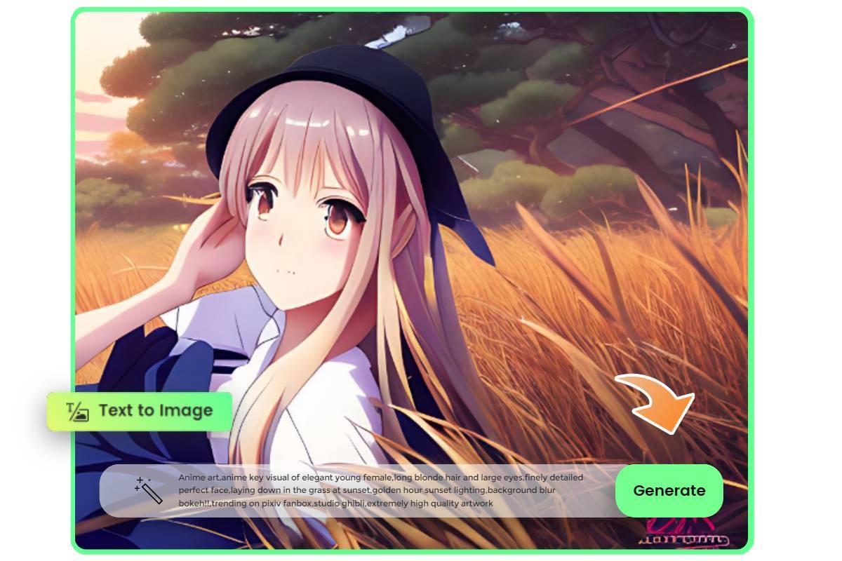 Generar chicas de anime AI por texto a imagen en el generador de imágenes Fotor AI