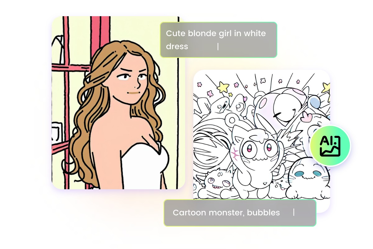 Generate a balck and white and colored doodle art from text in fotor doodle generator