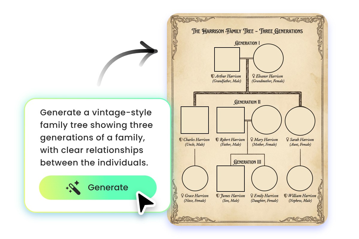 Generate a family genogram from text prompts
