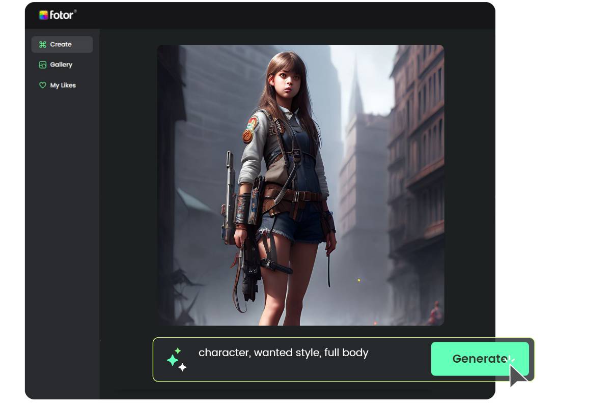 Genera un personaje femenino online de forma gratuita en el generador de personajes AI de Fotor