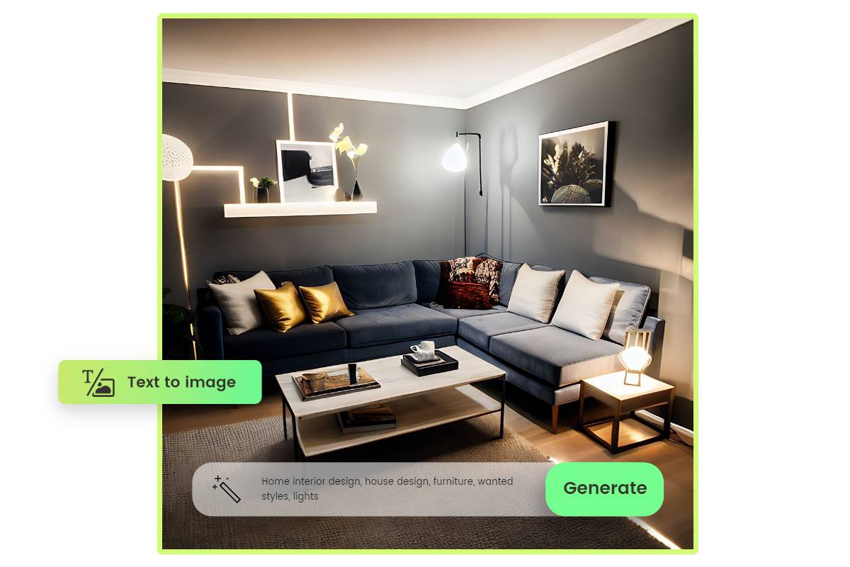Generate a modern style home interior design in Fotor ai room design planner from text