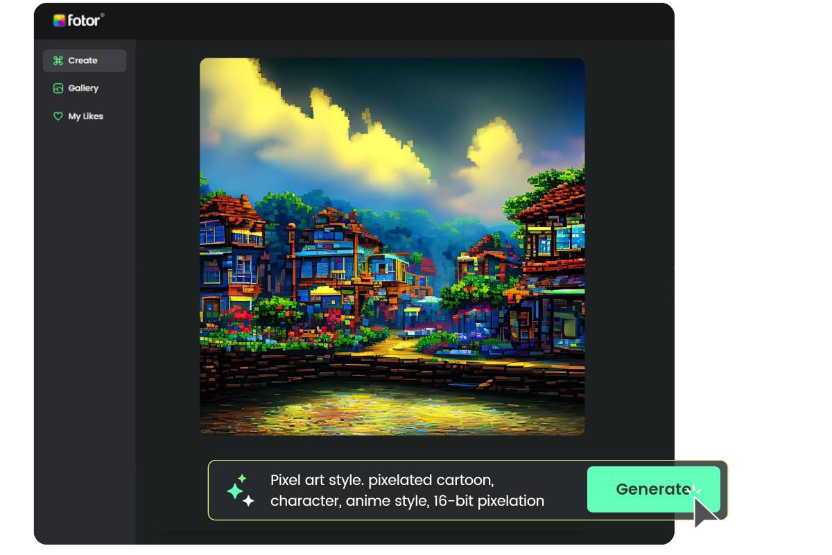 Ein Pixelkunst-Gebäude mit dem KI-Pixel-Art-Generator von Fotor erstellen