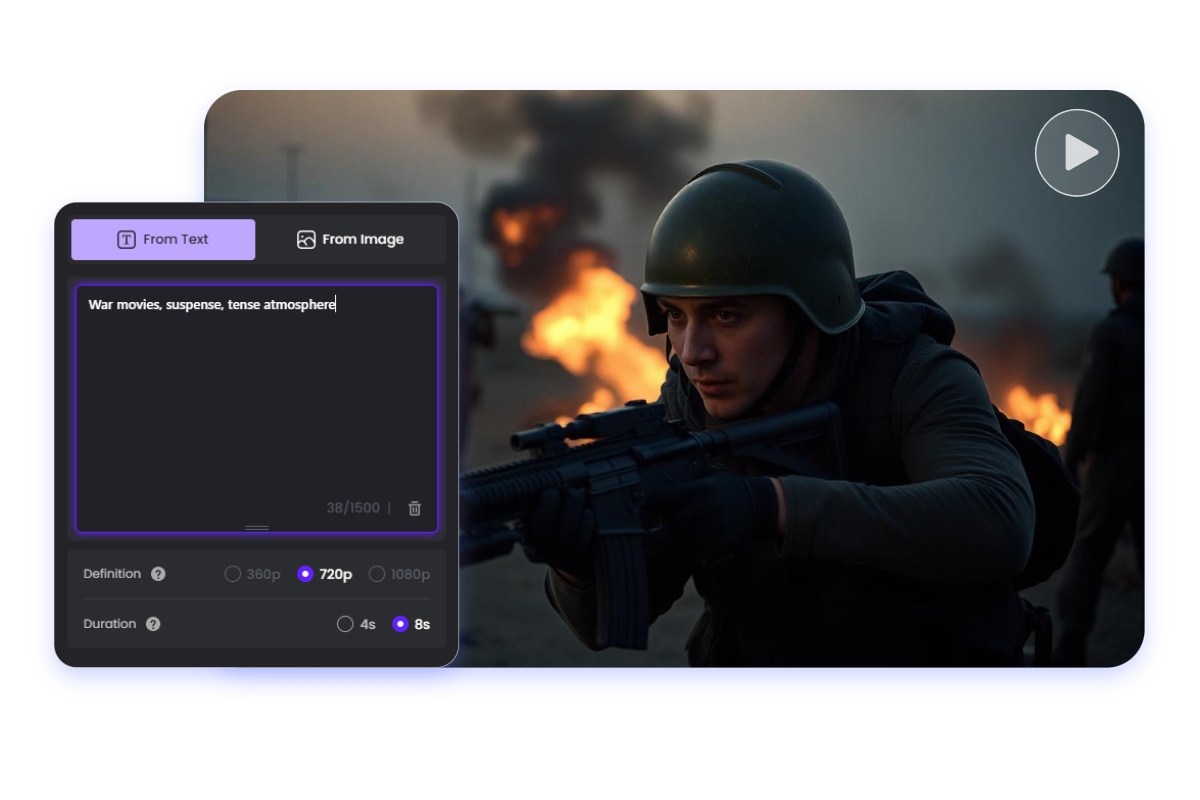 Generate a tense war movie using ai text to image