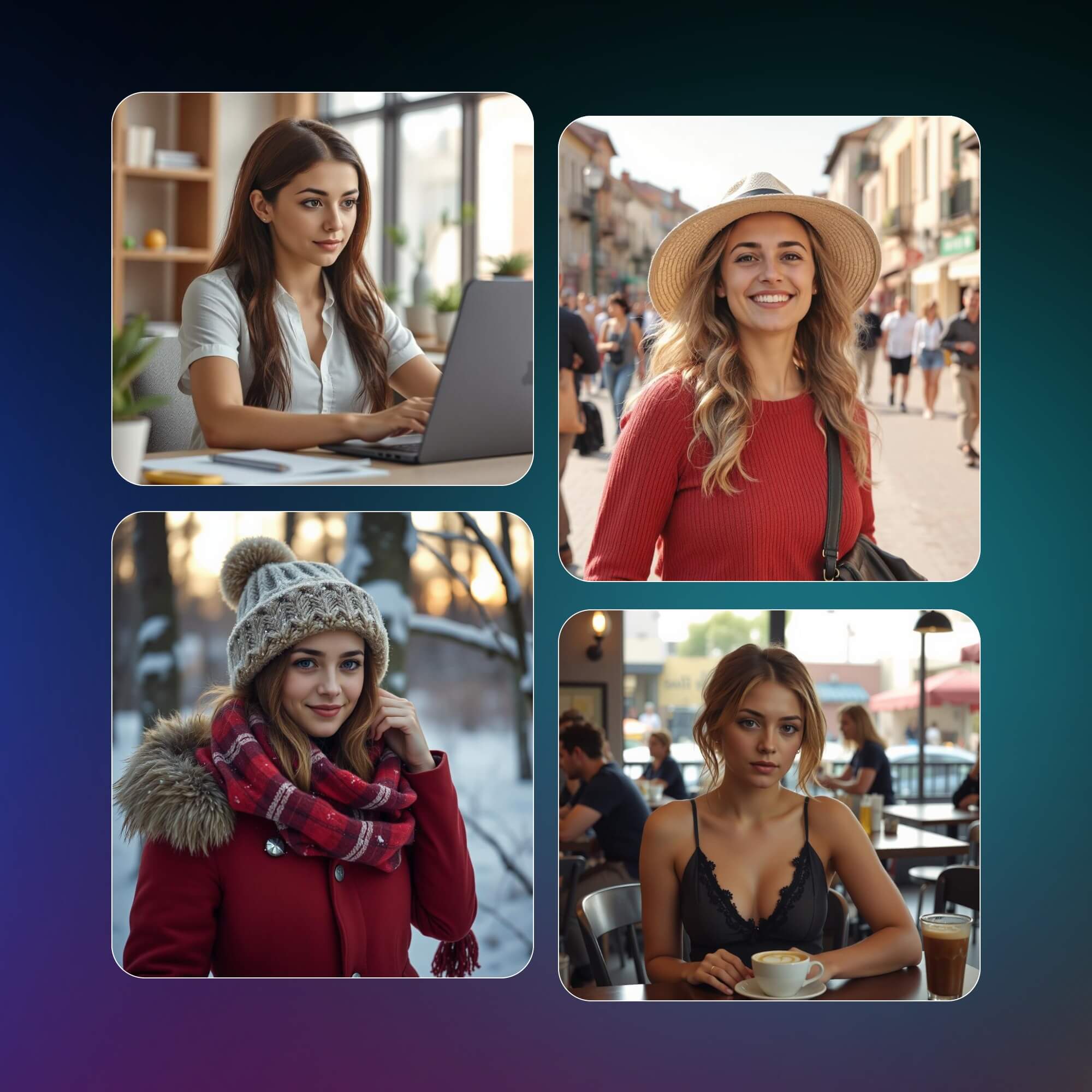 Generate ai avatars of a female in different scenes