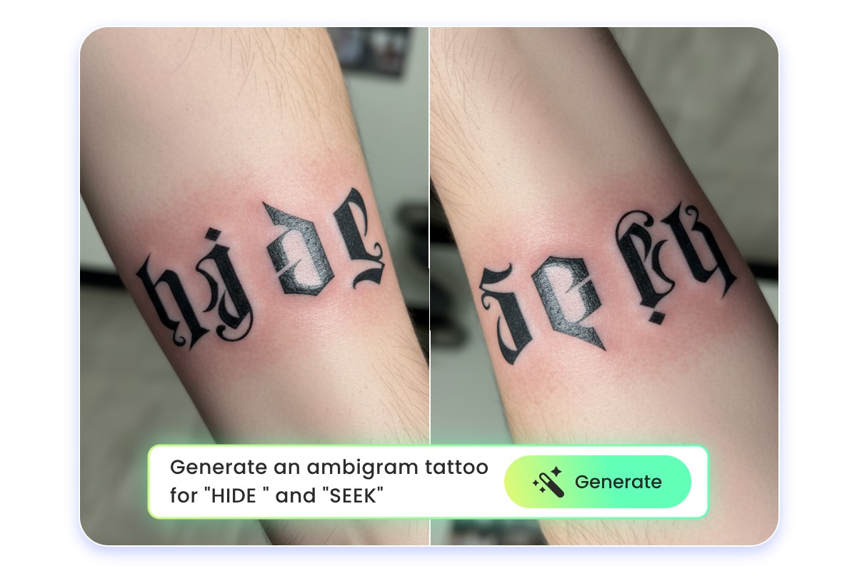 Generate an ambiram tattoo from two words hide and seek