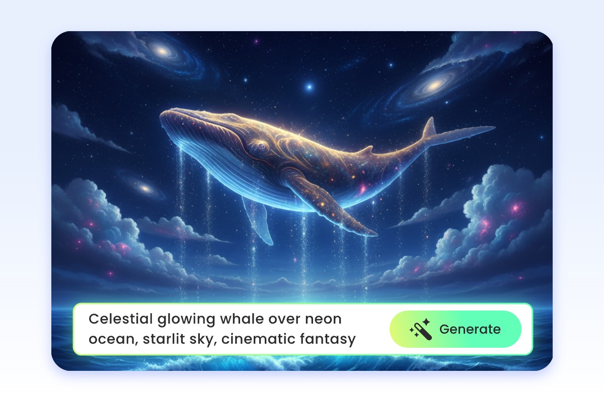 Generate an artwork of a whale from text with fotor