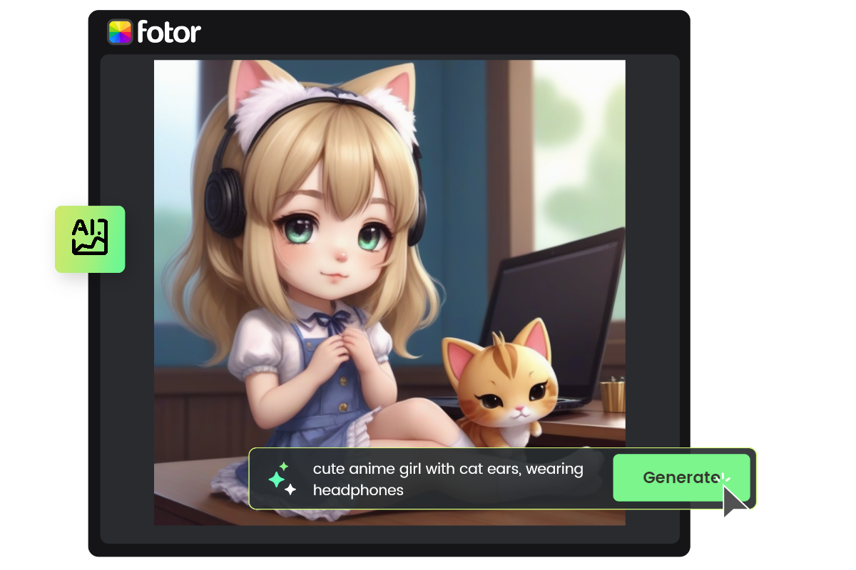 Generate anime girl pngtuber in fotor online pngtuber maker