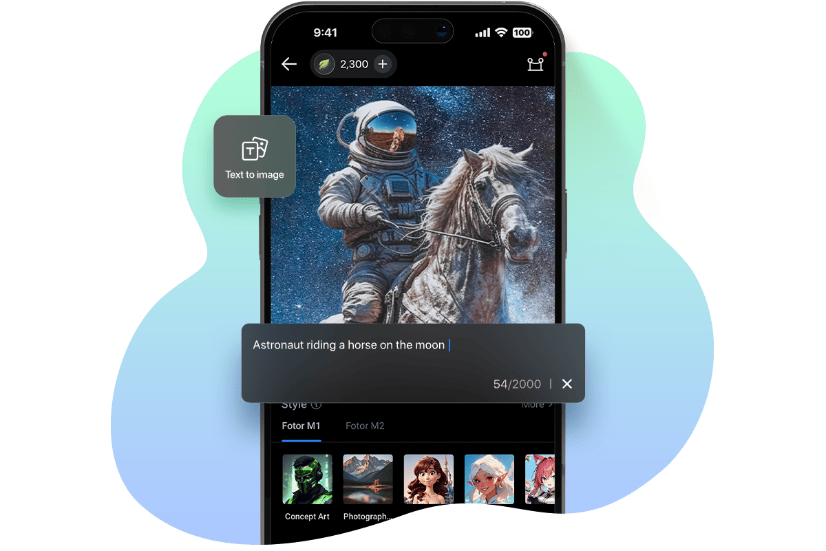 Generate astronount riding a horse on the moon using fotor app