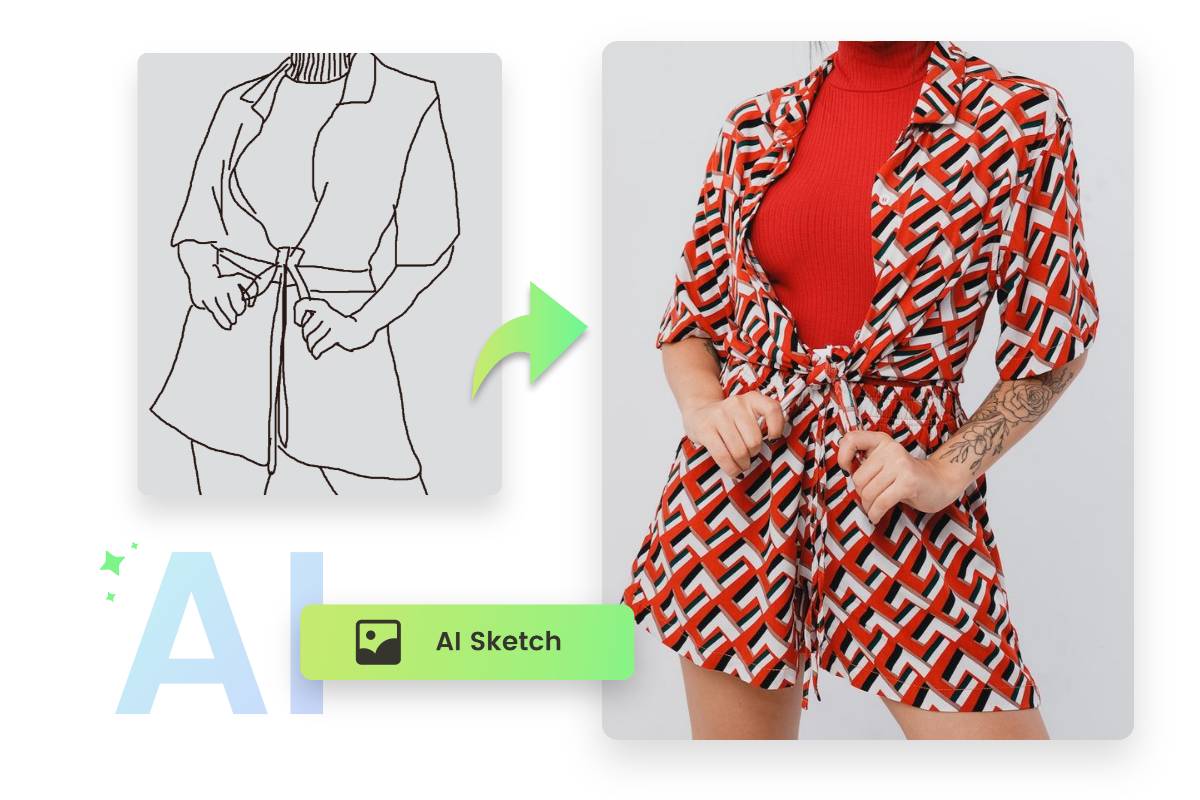 Generate clothing design from the sketch in fotor