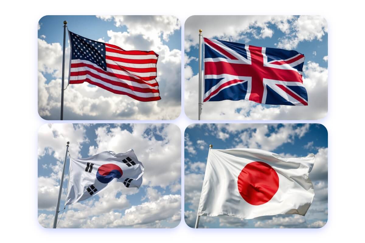 Generate flags of four countries with ai in fotor