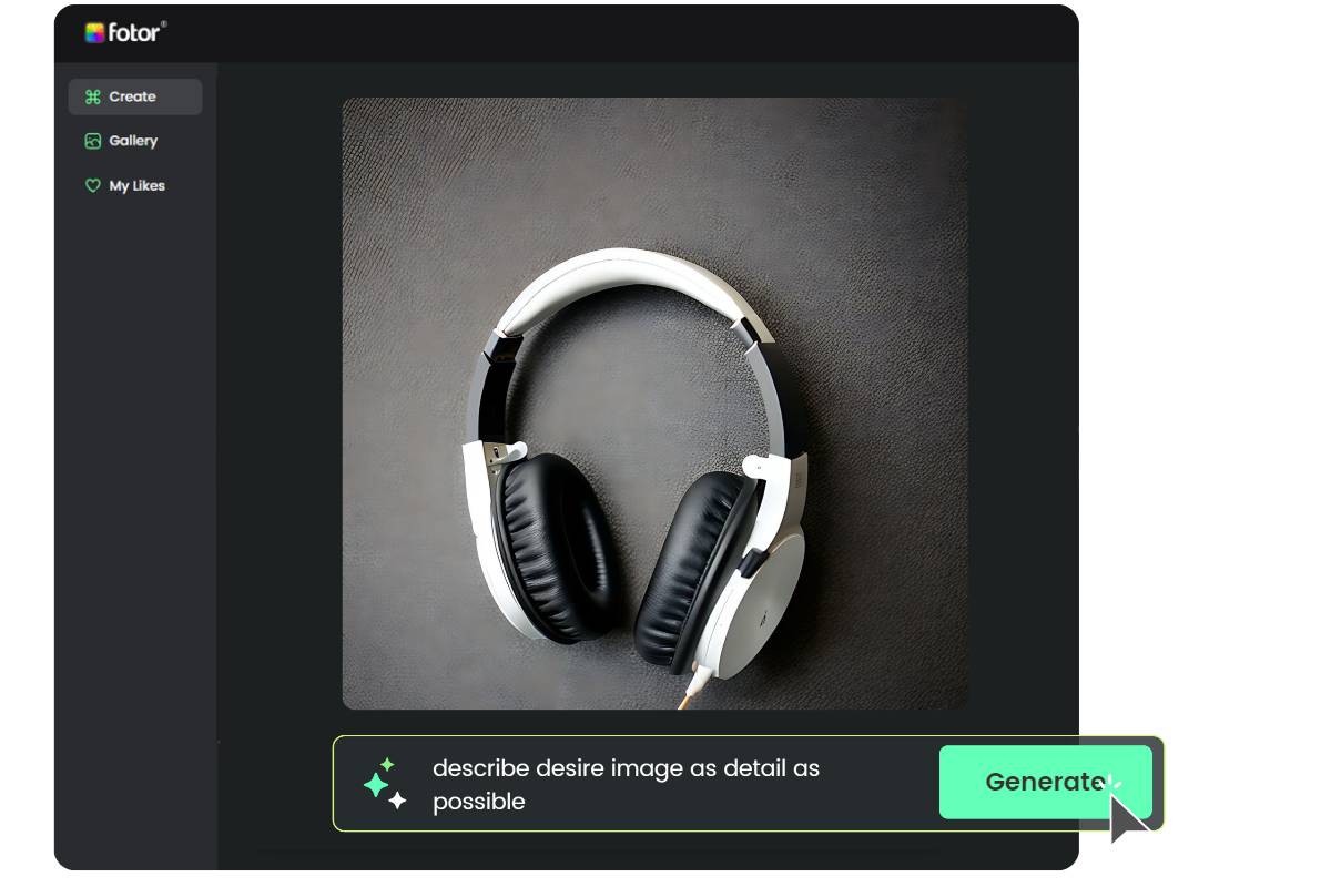 Generar auriculares realistas en el generador de imágenes AI de Fotor