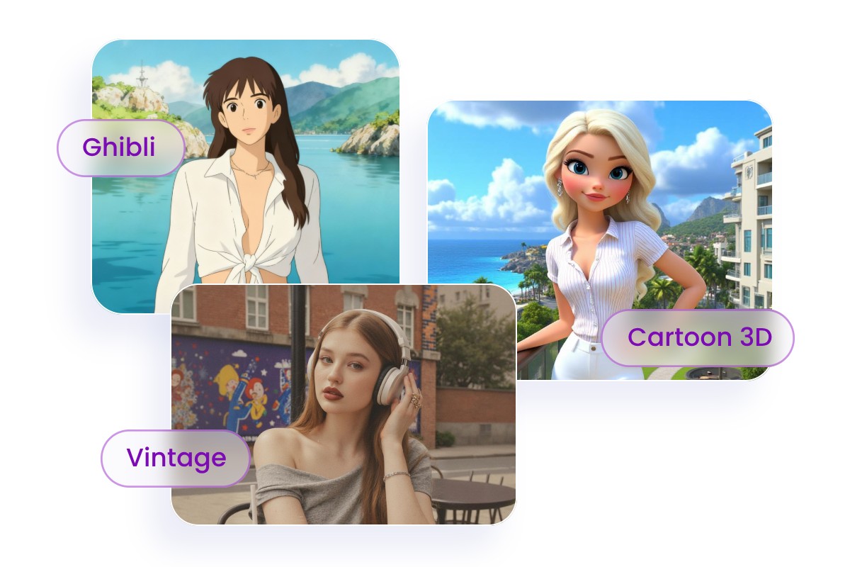Generate three ai girlfriends in different styles