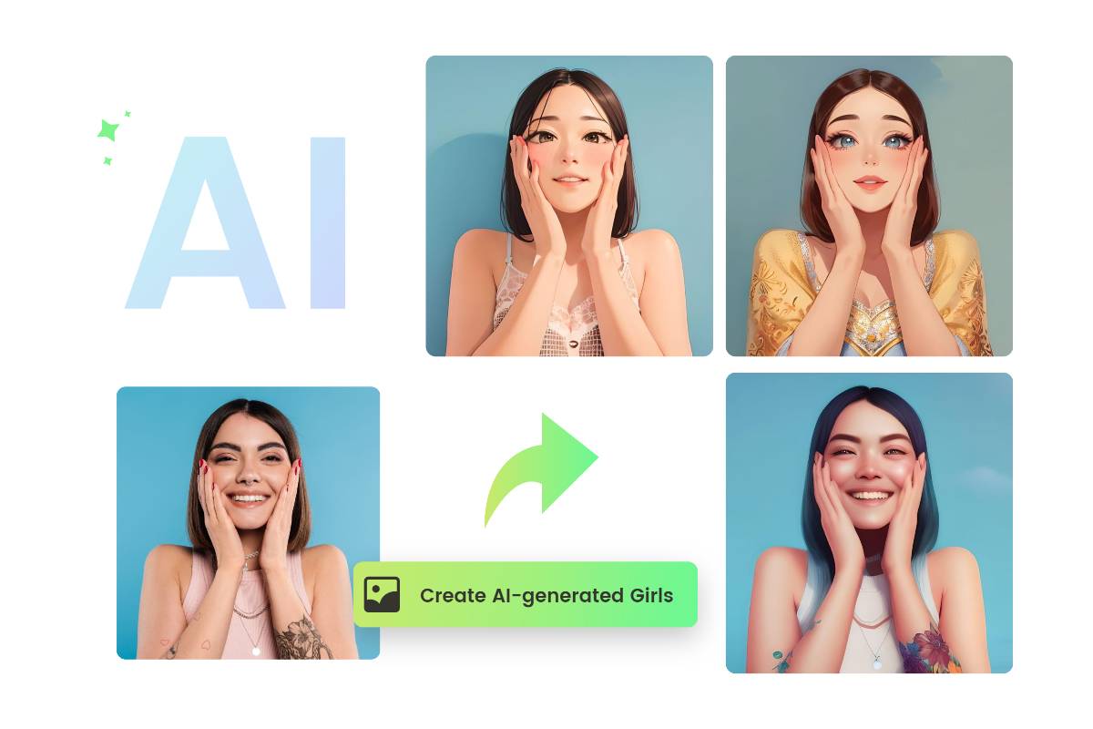 Gere três estilos de mulher IA em cartoon a partir de uma foto.