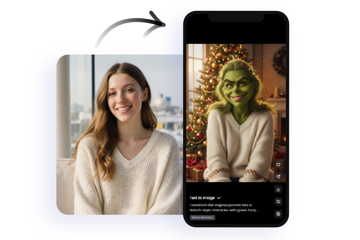 Grinch a female portrait in fotor mobile app