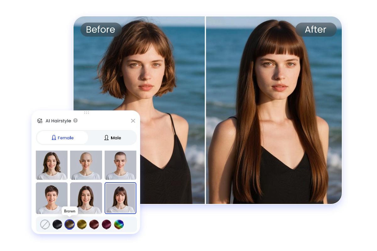 Simulateur coupe de cheveux femme gratuit en ligne avec cheveux longs et lisses