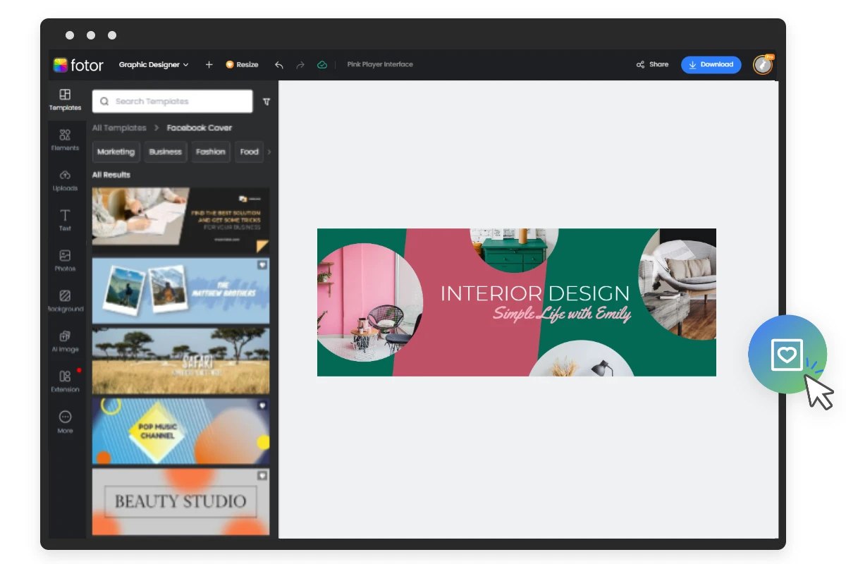 How to use fotor facebook cover photo maker to create a facebook banner featuring interior design account