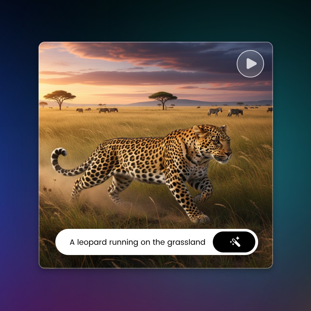 Improved AI text to video generation effect featuring a leopard running on the grassland