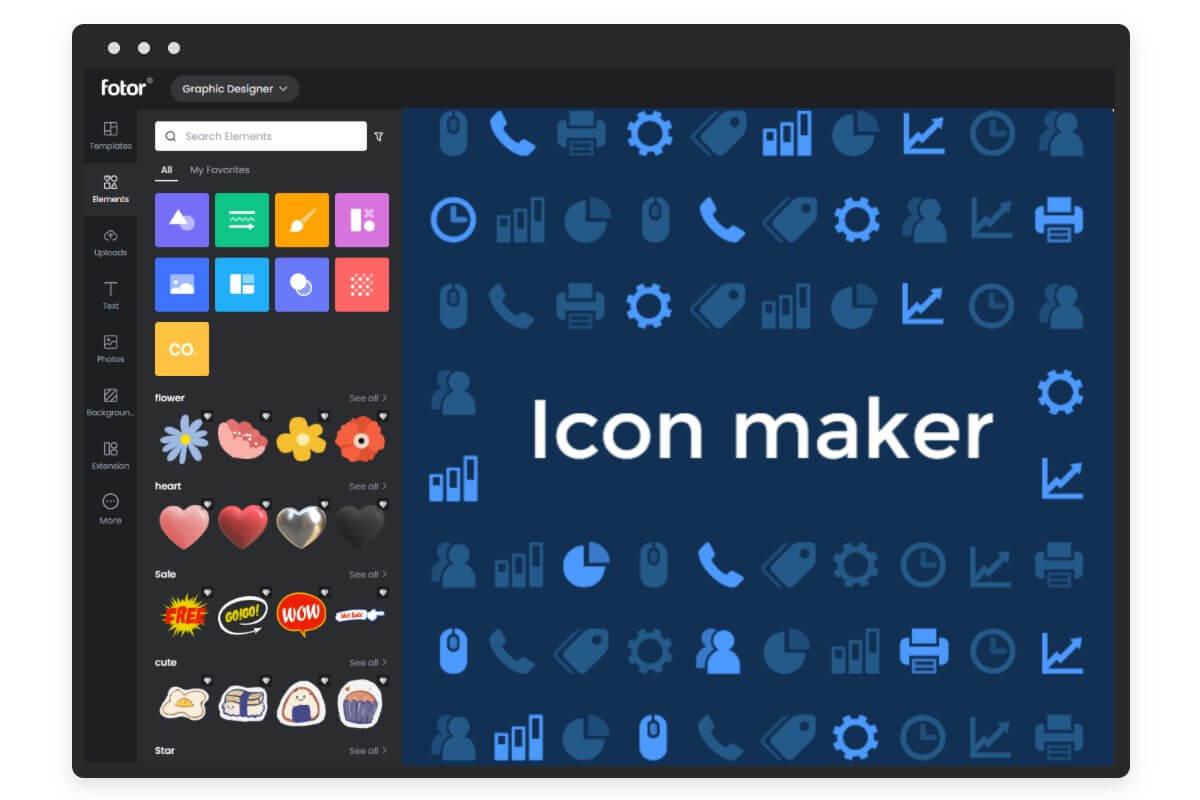 Interface of fotor icon maker online
