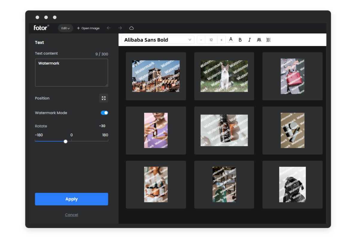Interface of fotor watermark maker