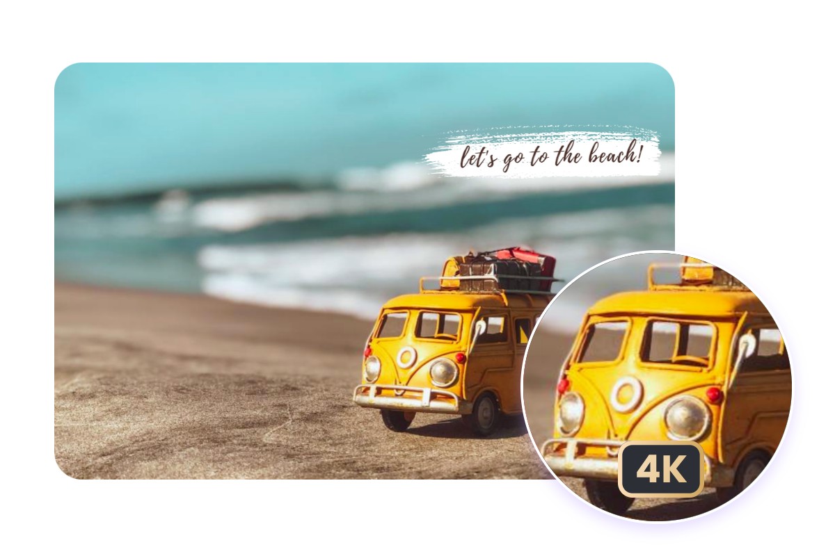 créer un fond d'écran 4K d'une voiture jouet sur la plage